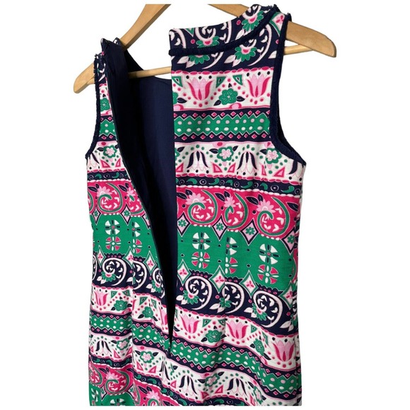 Talbots Womens Shift Dress Size 2P Sleeveless Multicolor Geometric Fringe Knee - Picture 10 of 12